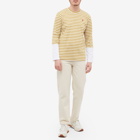 Comme des Garçons Play Men's Long Sleeve Stripe Contrast Sleeve Te in Olive/White