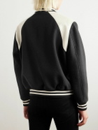 CELINE - Teddy Striped Colour-Block Leather-Trimmed Virgin Wool-Blend Varsity Jacket - Black