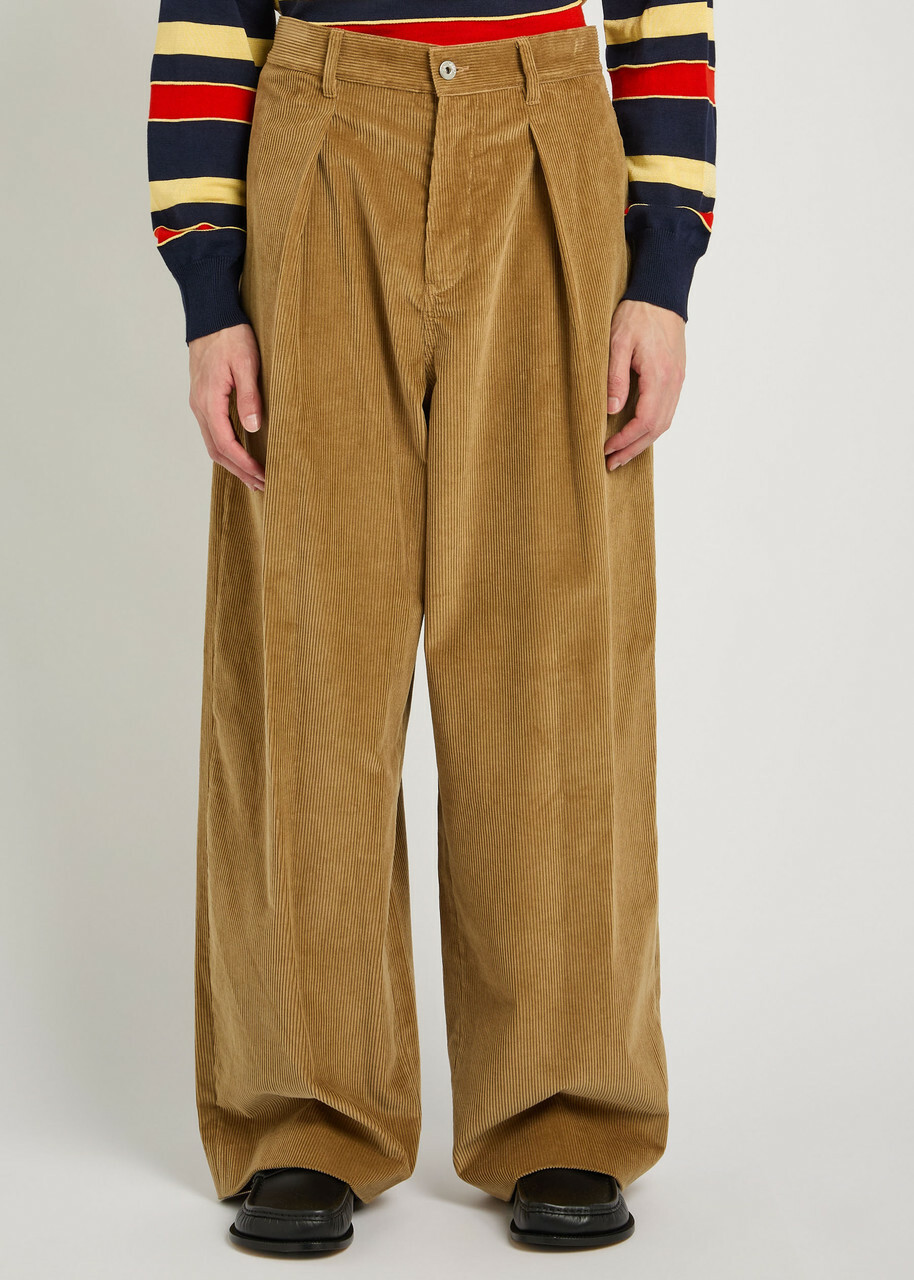 JW Anderson Pleated Straight-leg Corduroy Trousers Beige