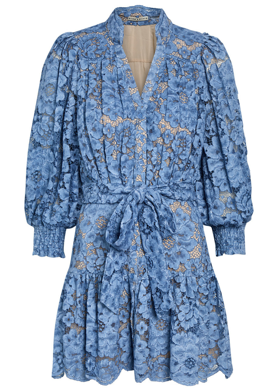 Alice + Olivia Cora Belted Guipure Lace Mini Dress Indigo