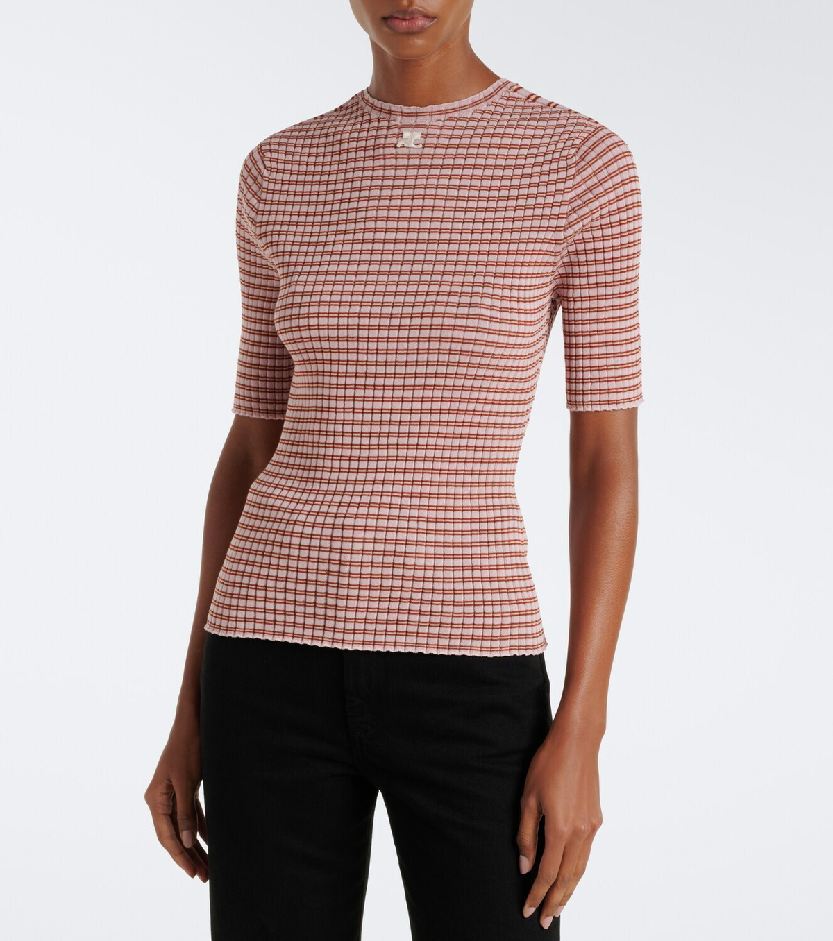 Courrèges Striped cotton-blend T-shirt