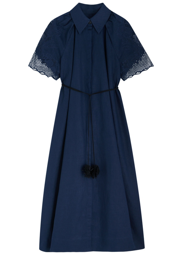Photo: Clea Florentina Linen-blend Midi Shirt Dress Navy