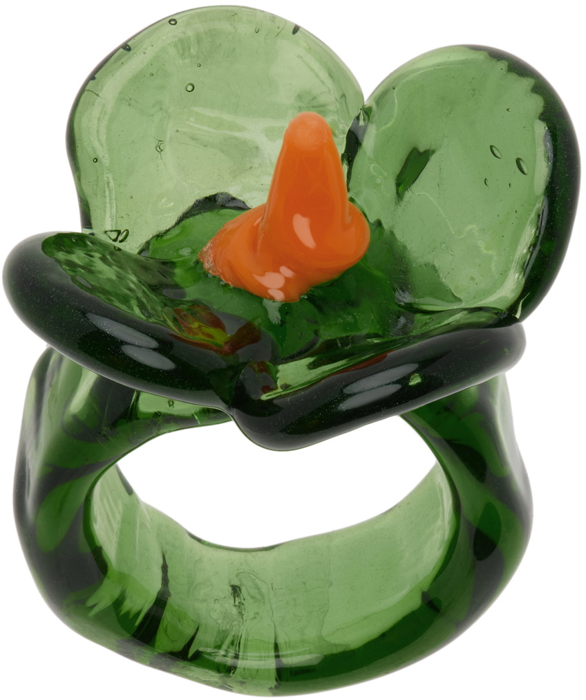 Levens Jewels Green & Orange Flor Glass Ring