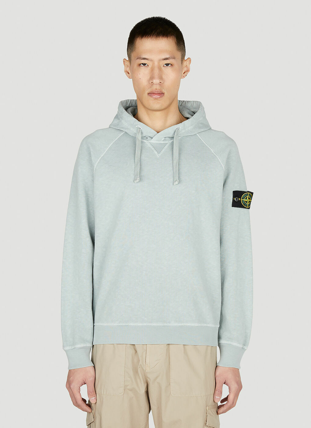 Stone Island - Compass Patch Hooded Sweatshirt in Light Blue