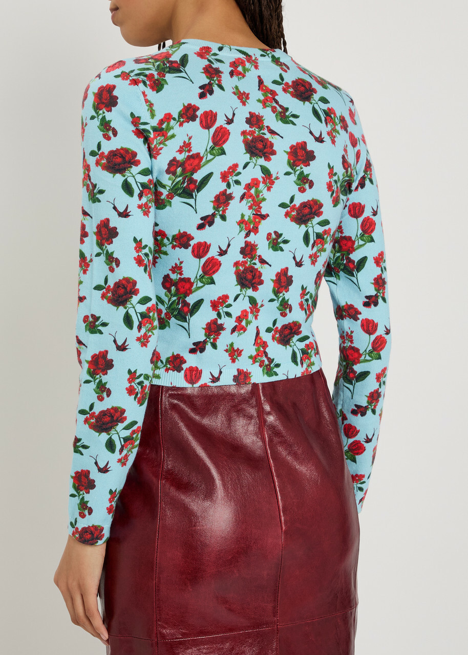Alice + Olivia Carson Floral Print Stretch-cotton Cardigan Multicoloured