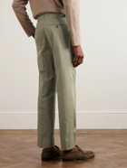 Stòffa - Tapered Pleated Cotton-Twill Trousers - Green