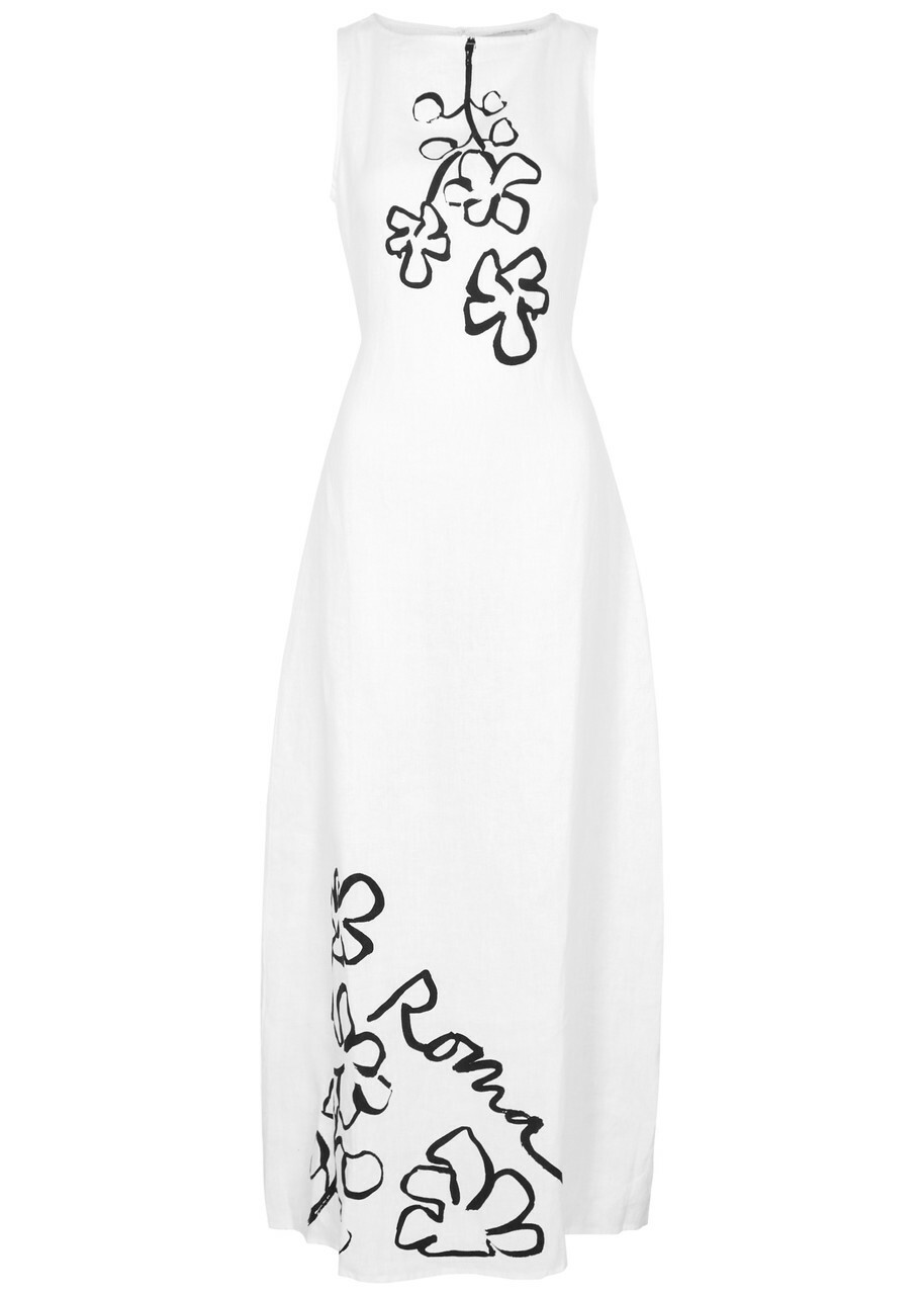 Faithfull The Brand Nahna Printed Linen Maxi Dress White And Black Faithfull  The Brand