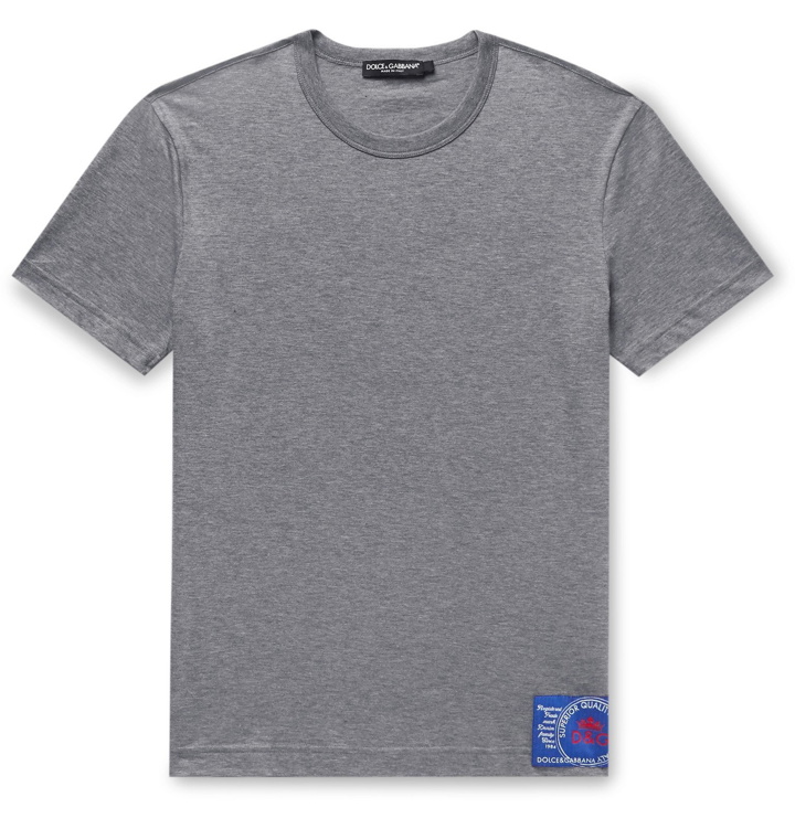 Photo: Dolce & Gabbana - Slim-Fit Logo-Appliquéd Cotton-Jersey T-Shirt - Gray