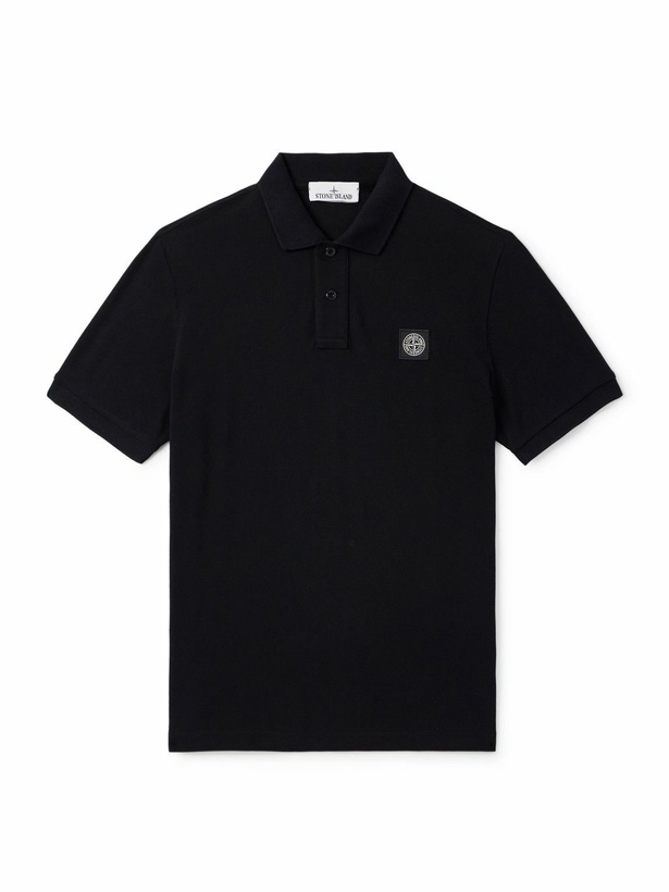 Photo: Stone Island - Logo-Appliquéd Cotton-Blend Piqué Polo Shirt - Black