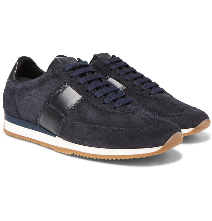 Photo: TOM FORD - Orford Leather-Trimmed Suede Sneakers - Men - Navy