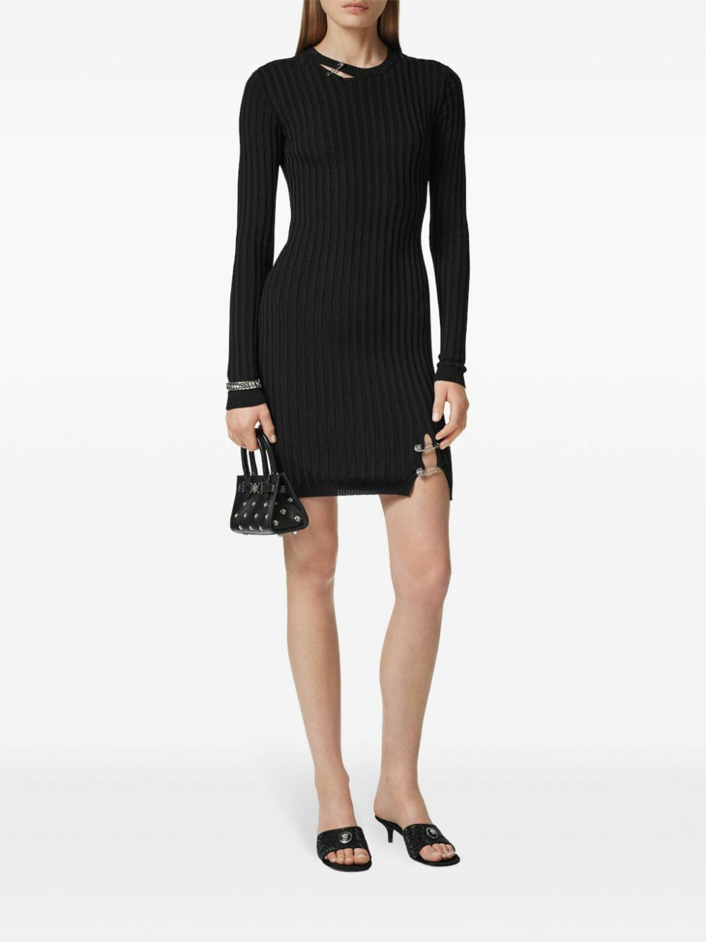 Versace Safety Pin Ribbed-Knit Mini Dress Versace