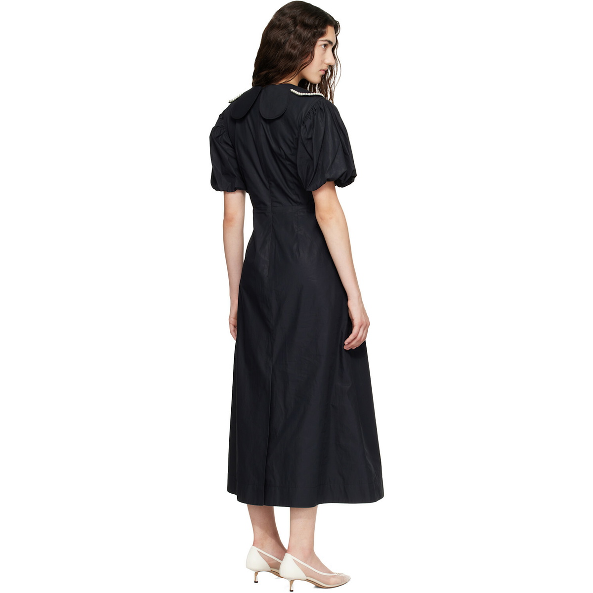 Simone Rocha Black Puff Sleeve Petal Collar Midi Dress