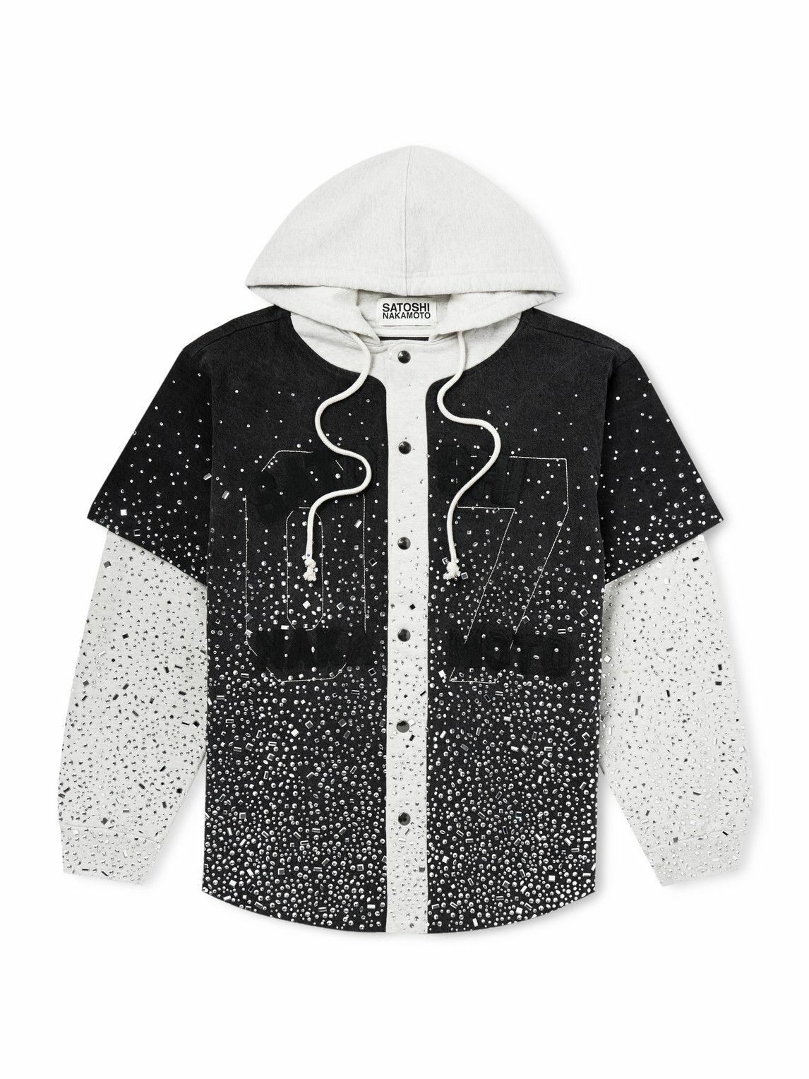 Satoshi Nakamoto - Embellished Layered Cotton Hoodie - Black