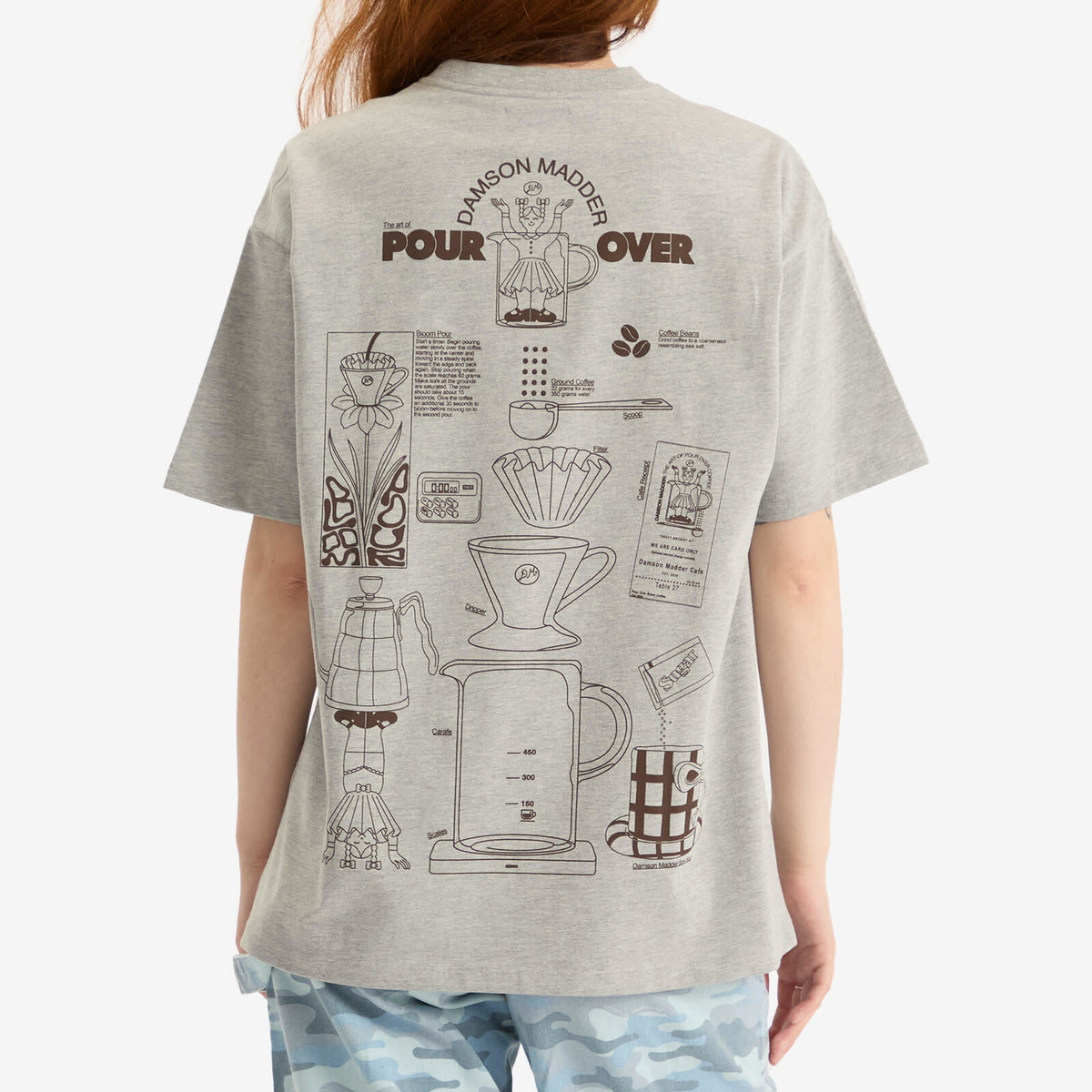 Damson Madder Women's Pour Over Coffee T-Shirt in Grey