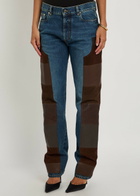 Versace Leather and Suede Patchwork Straight-leg Jeans Blue