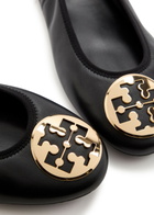 Tory Burch Reva Travel Logo Leather Ballet Flats Black