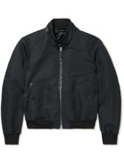 TOM FORD - Leather-Trimmed Cotton and Silk-Blend Poplin Harrington Jacket - Black