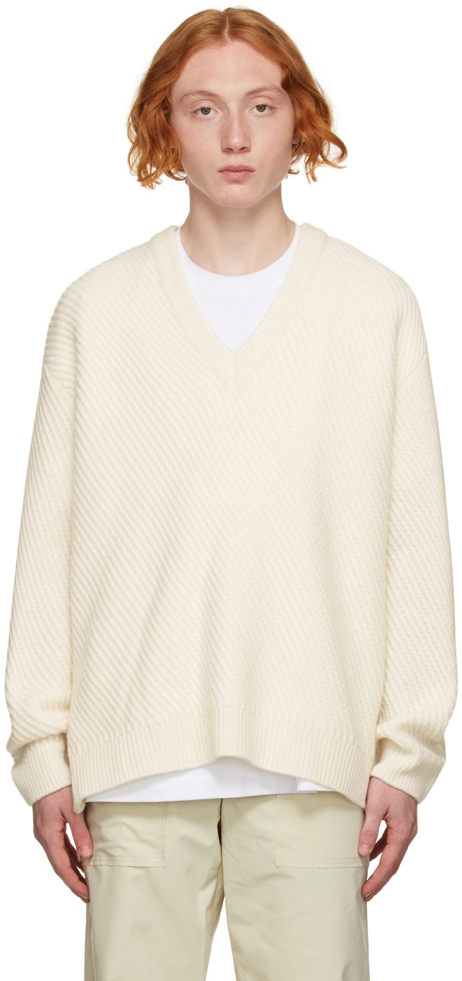 Solid Homme Off-White Wool V-Neck Sweater Solid Homme