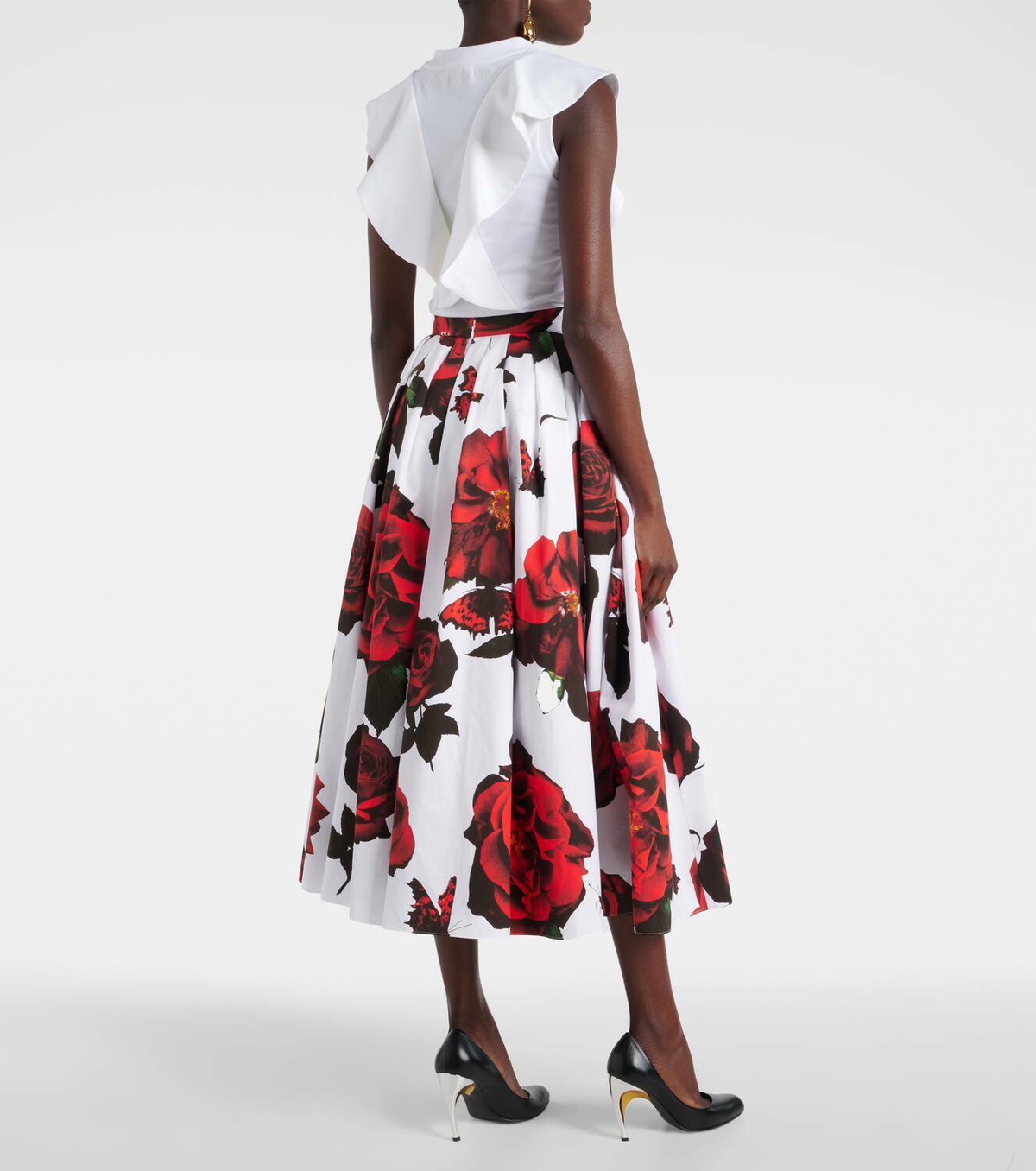 Alexander McQueen Pleated floral cotton midi skirt Alexander