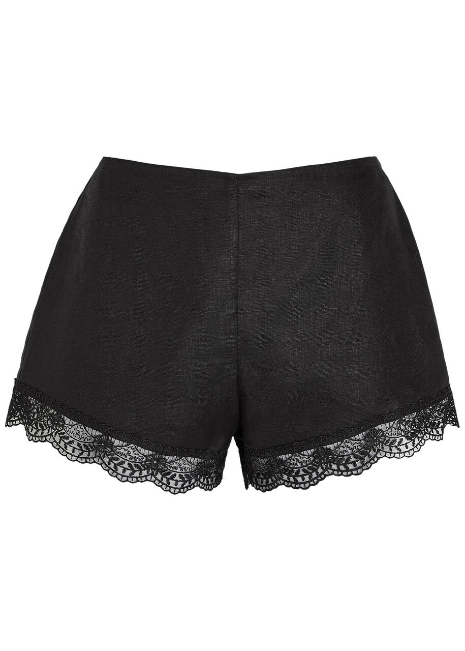 Staud Lace-trim Linen Shorts Black
