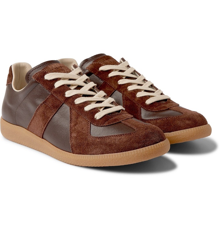Photo: MAISON MARGIELA - Replica Leather and Suede Sneakers - Brown