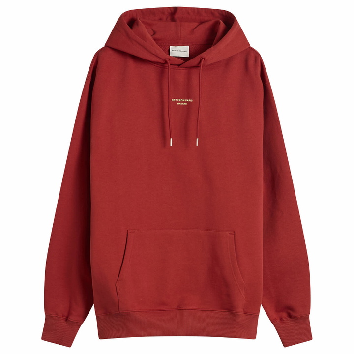 Photo: Drôle de Monsieur Men's Classic Slogan Hoodie in Dark Red