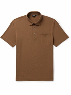 Zegna - Nubuck-Trimmed Cotton-Piqué Polo Shirt - Brown