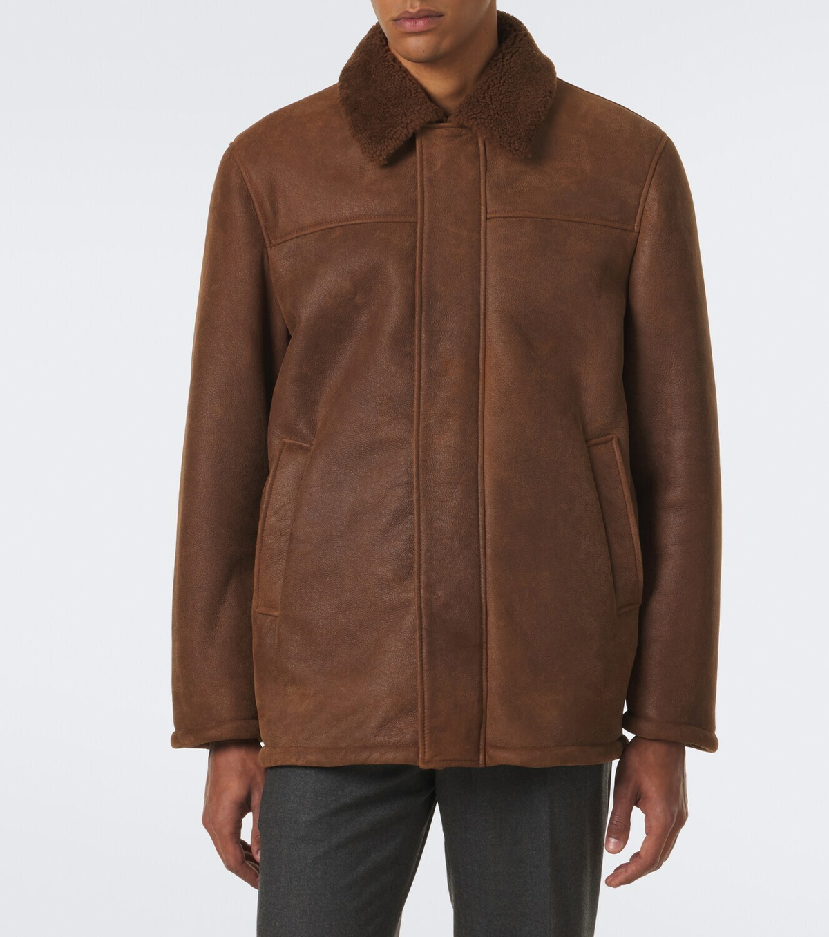 Canali Shearling-trimmed leather jacket