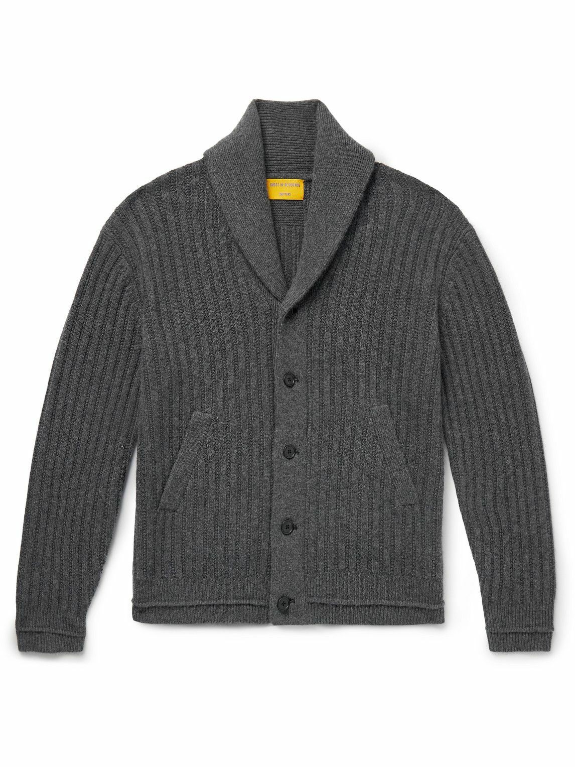 Guest In Residence - Shawl-Collar Ribbed Cashmere Cardigan - Gray