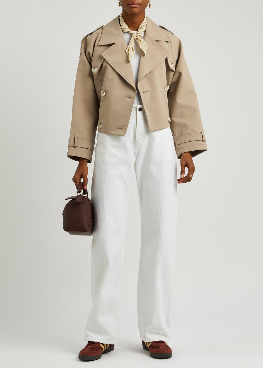Meotine Bobby Cropped Cotton Trench Jacket Beige