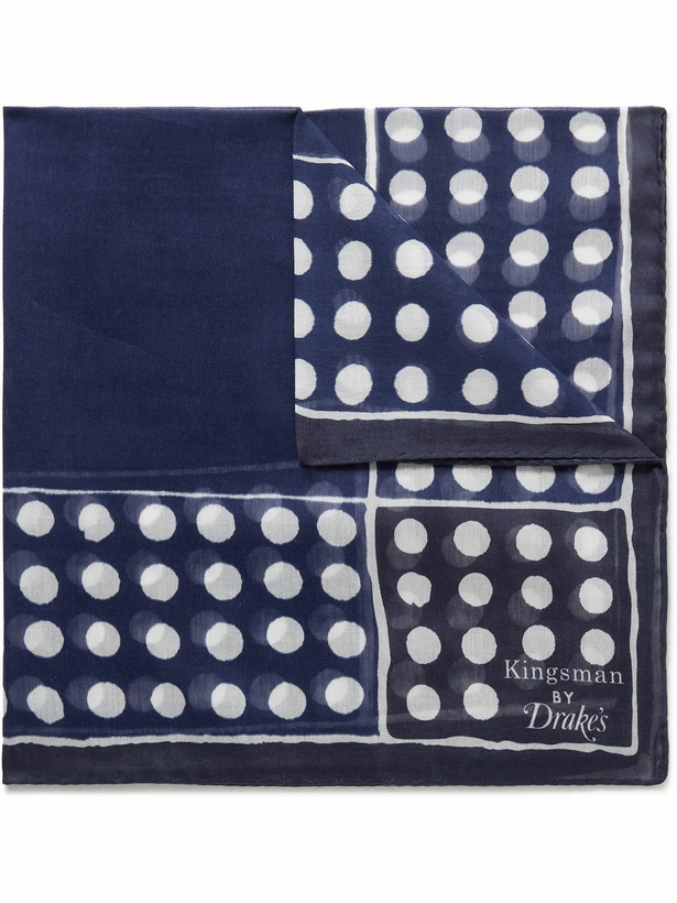 Photo: Kingsman - Drake's Logo-Print Polka-Dot Cotton and Silk-Blend Pocket Square