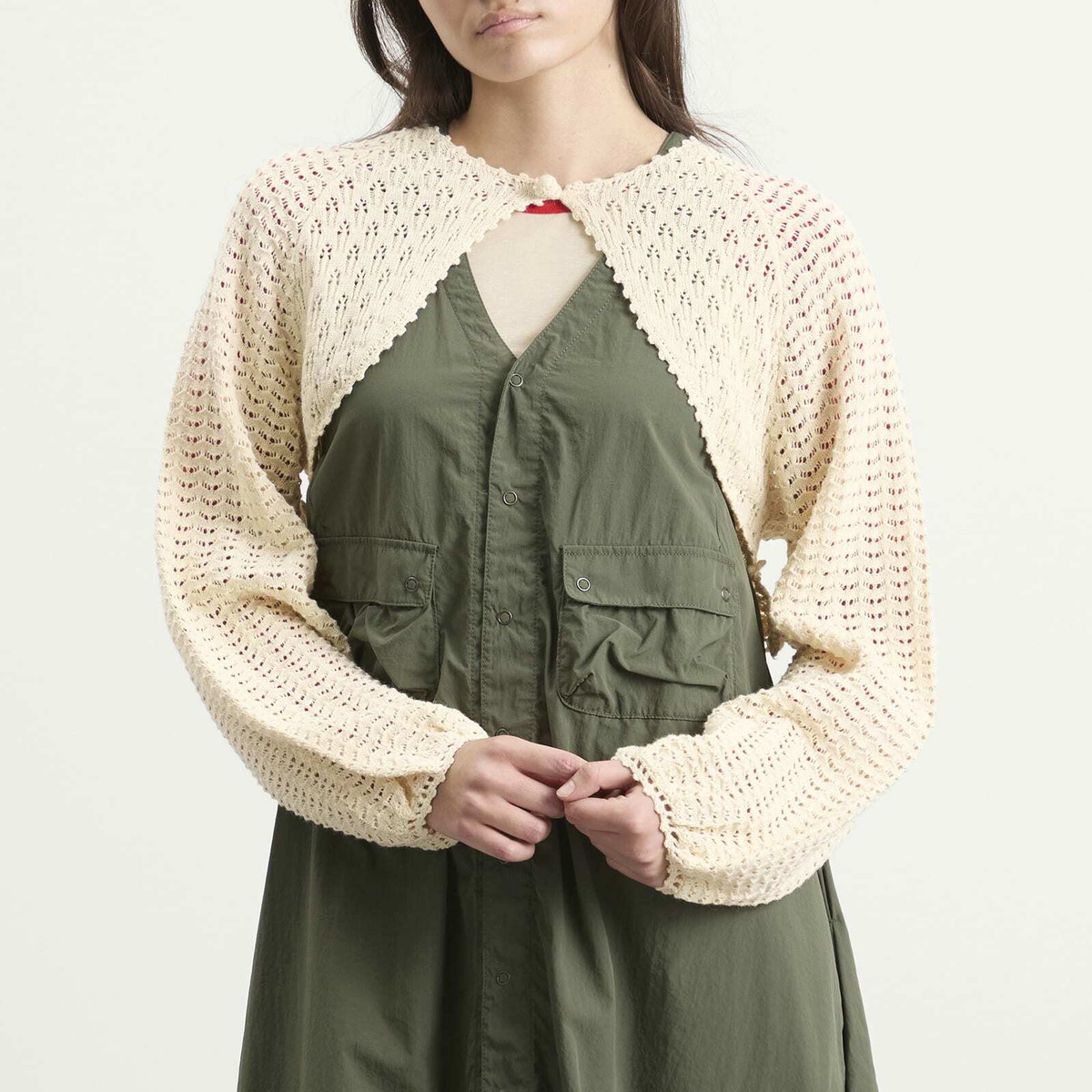 Beams Boy Women's Lace Knit Cardigan in Ivory 