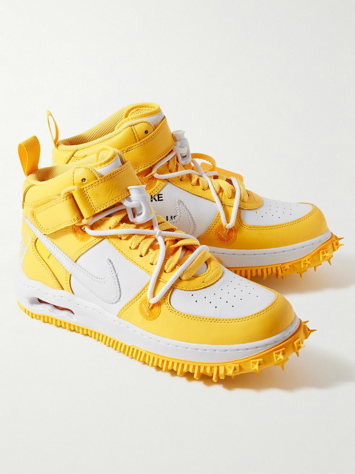 Nike - Off-White Air Force 1 Mid Two-Tone Leather High-Top Sneakers - Yellow