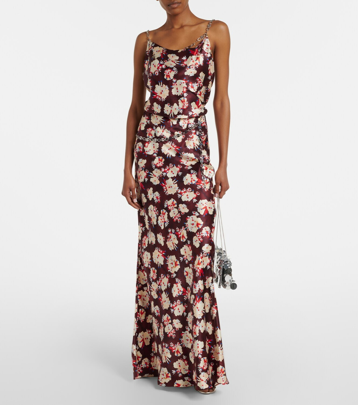 Rabanne Chain-detail floral satin top