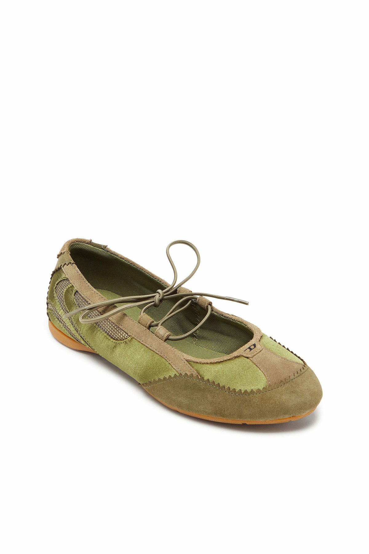 Diesel D-Mile - Lace-up ballerina flats in leather and mesh - Flats Womens in Green
