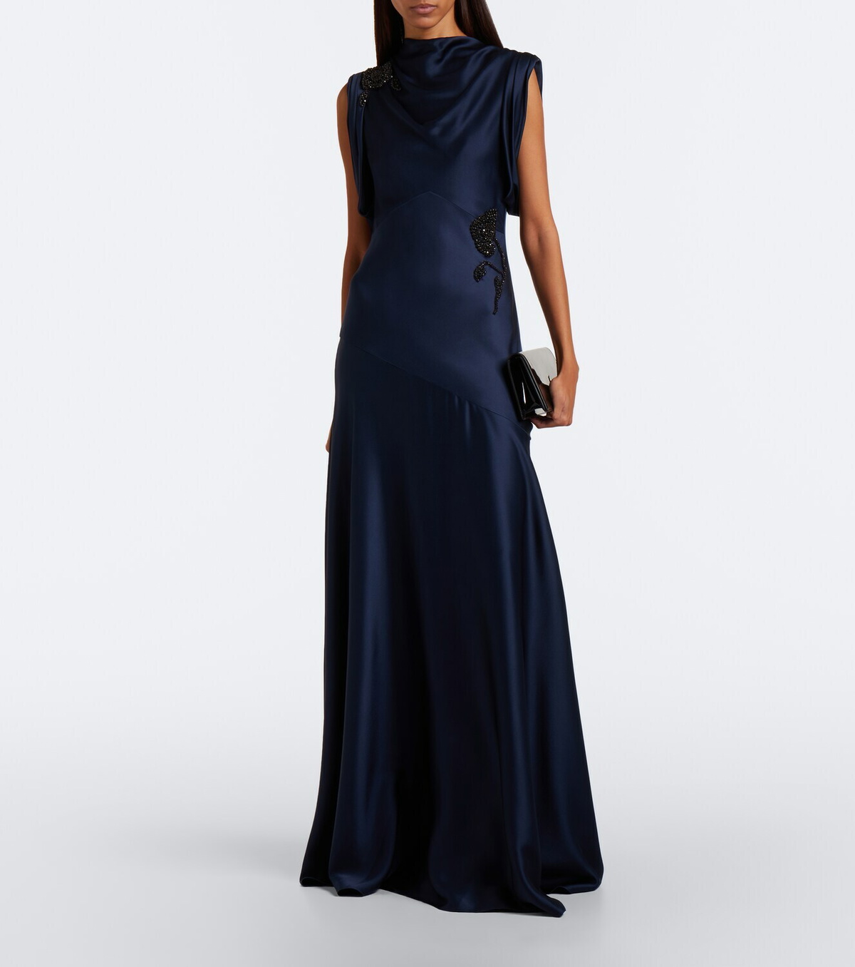 Erdem Draped embellished satin cady gown