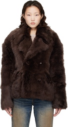 Marine Serre Brown Hairy Caban Shearling Coat