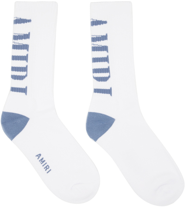 Photo: AMIRI White & Blue Vertical Core Socks