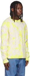 The Elder Statesman Off-White & Yellow Chunky Cable Hot Dye Sweater