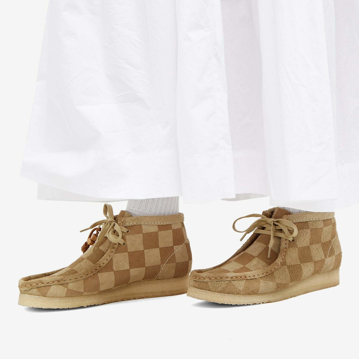 Clarks Originals Wallabee boots in maple checkerboard suede