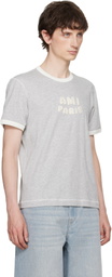 AMI Paris Gray Cotton 'Ami Paris' Knitted Patch T-shirt