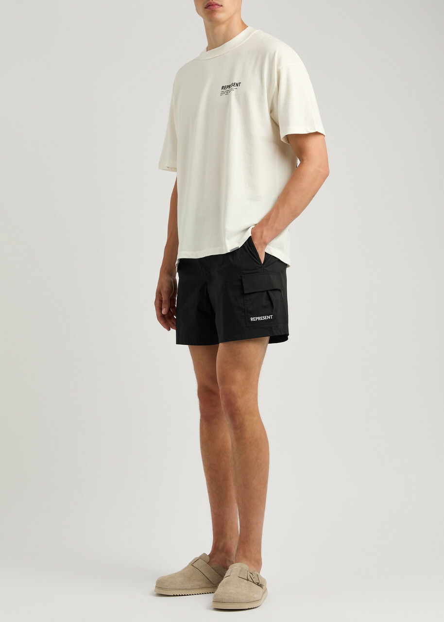 Represent Logo Cotton-blend Swim Shorts Black