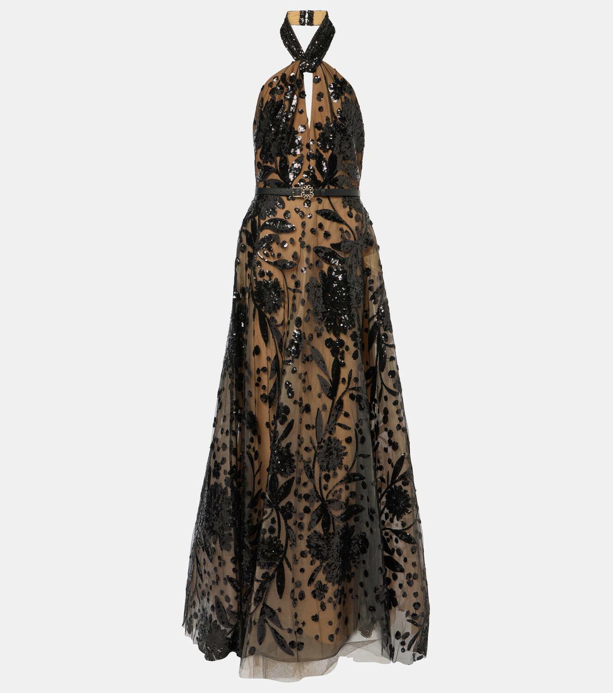 green emerald velvet dress Baltic Born Womens Arabella Embroidered Tulle Maxi Dress | Dusty Blue Floral main image 0