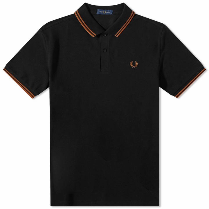 Photo: Fred Perry Authentic Men's Slim Fit Twin Tipped Polo Shirt in Black/Nut Flake
