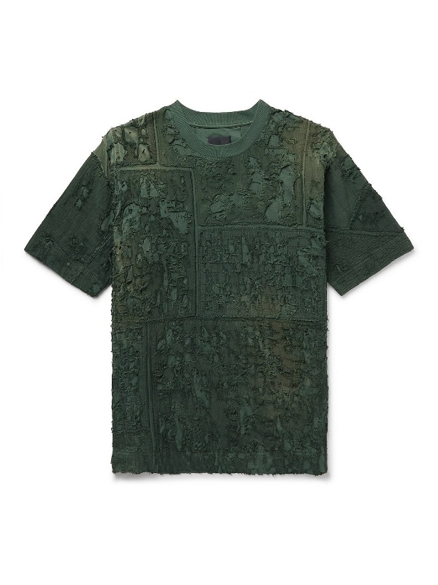 Photo: Givenchy - Oversized Distressed Cotton-Jersey and Linen-Blend T-Shirt - Green