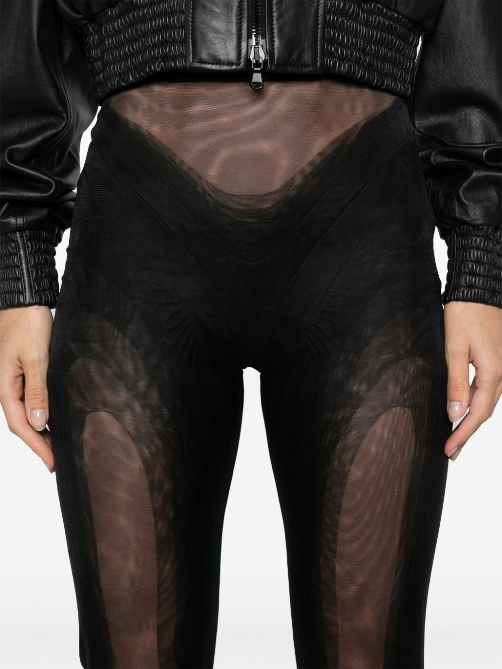 Mugler Black Sheer Panelled Stirrup Leggings Mugler