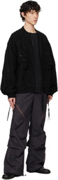 Professor.E Black Parachute Cargo Bomber Jacket
