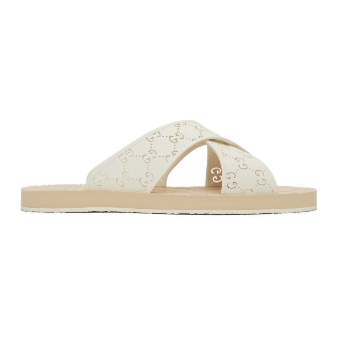 Photo: Gucci White and Pink GG Slide Sandals