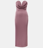 Alex Perry Gathered strapless satin midi dress