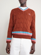BODE - Logo-Embroidered Cable-Knit Cotton Sweater - Brown